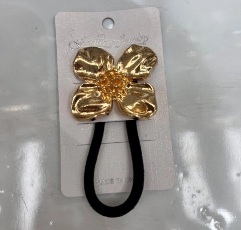 Резинка для волос с декором "AKS - DesignPRO", цветок, цвет золото, 3,7*3,5см