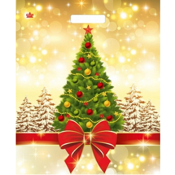 Пакет ПЭ с вырубной ручкой 38х45+6 (60) Тико НГ глянец (мерцание праздника) Россия