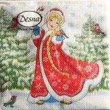 Салфетки бумажные 24*24 Design Снегурочка, 1 слой, 40л