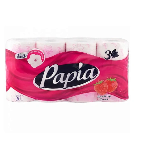 Бумага туалетная PAPIA  3 сл., 8 рул., Клубничная мечта