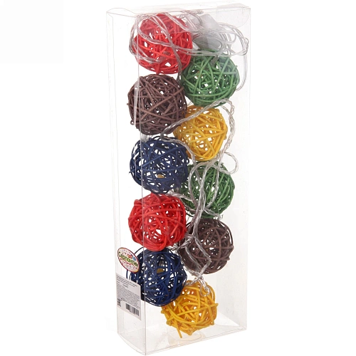 Гирлянда для дома  2м 10 ламп LED с насадками ШАР ПЛЕТЕНЫЙ ЦВЕТНОЙ d-5 см, прозрачпровод, IP-20 Теплый белый_13