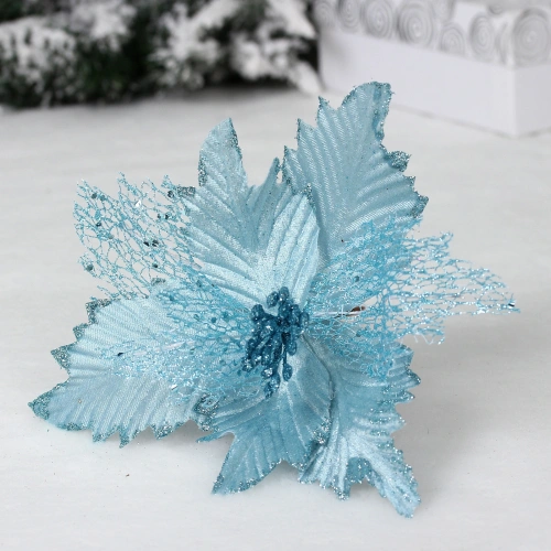 Украшение новогоднее "Пуансеттия - Сказка" 23 см, Голубой