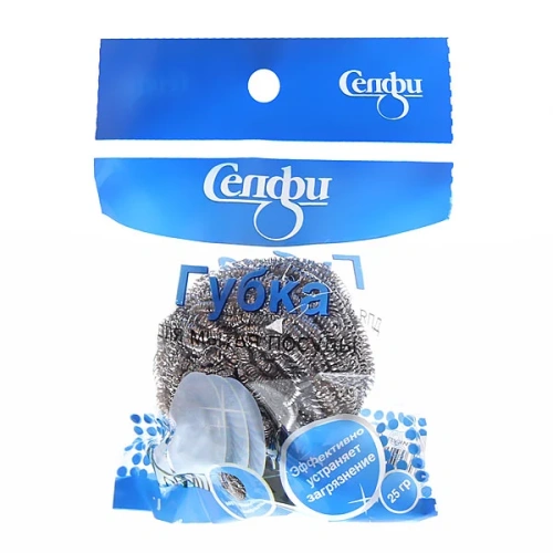 Губка металлическая для посуды "Селфи" 25 гр, в пакете