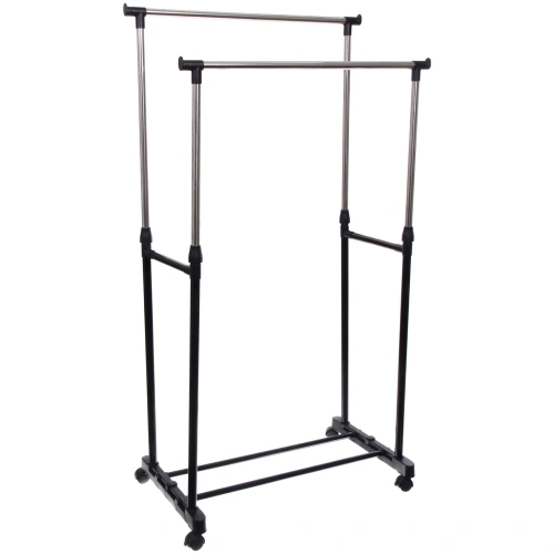 Вешалка гардеробная телескопическая напольная на колёсах двойная "ПЕРФЕКТХАУС", цвет черный, нагрузка до 25кг, 75*42*150см