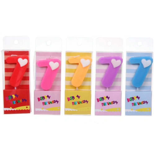Свеча для торта Цифра Сердечко "7" 9 см, микс цветов