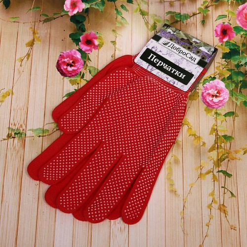 Перчатки нейлоновые с ПВХ покрытием 8 размер красные ДоброСад_6