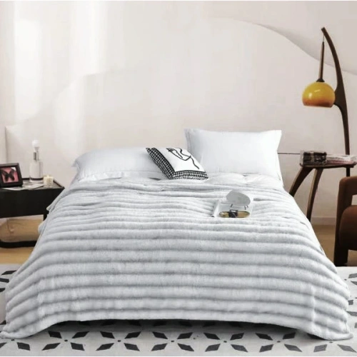 Плед 200*230 см "FURRY", цвет белый/серый