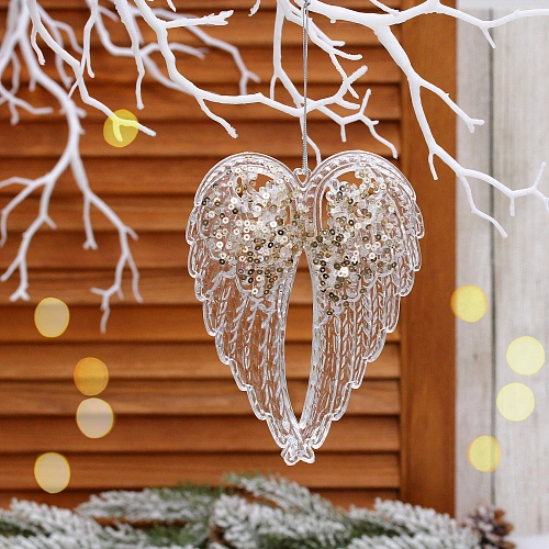 Подвеска "Изящные крылья" 14,5*11,5 см, Белый/Золотой блеск