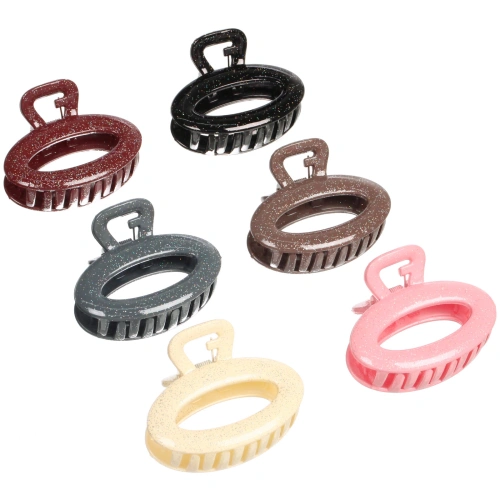 Заколка - краб для волос "AKS - MANTANA", микс 6 цветов, овал, 7*4см 