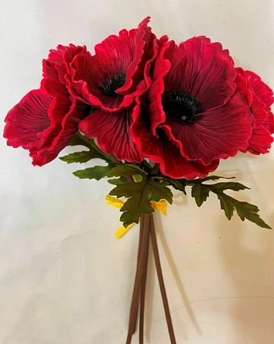 Цветы искусственные "Natur" 30см Маки 5шт бордовые