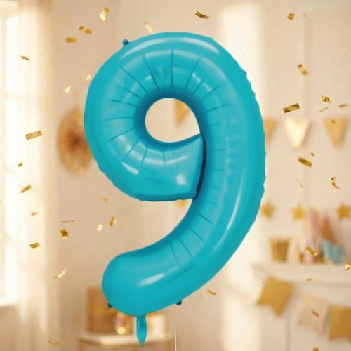 Шар фольгированный 32'/81см "Цифра "9" (голубой)