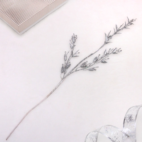 Ветка декоративная "Сказочные блики" 65 см, Серебро