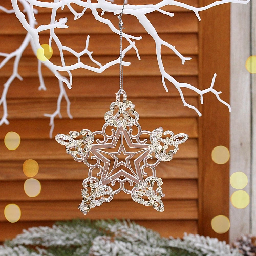 Подвеска "Роскошная звезда" 10 см, Белый/Золотой блеск