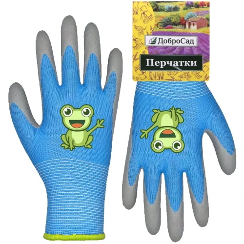 Перчатки нейлоновые "Little gardener-Лягушонок" с полиуретановым покрытием полуоблитые, голубые S р-р ДоброСад
