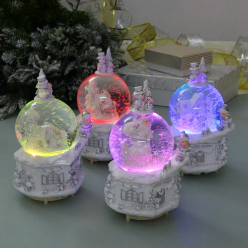 Сувенир Снежный шар "Снежные чудеса" 12.5*12.5*21 см (падающий снег, подсветка, музыка), микс