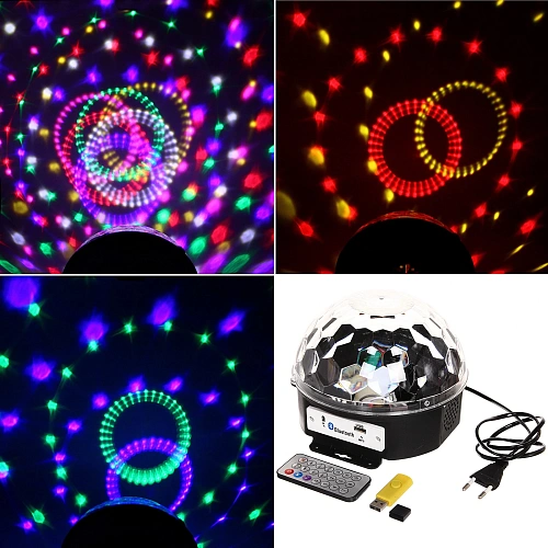 Диско-шар светодиодный  "Каледоскоп", LED (красный, зеленый, синий), USB+mp3+пульт+bluetooth (220V)