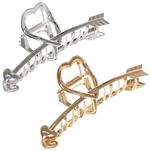 Заколка - краб для волос на блистере "ДЕ Палма", сердце, цвет золото и серебро, 11*3см 