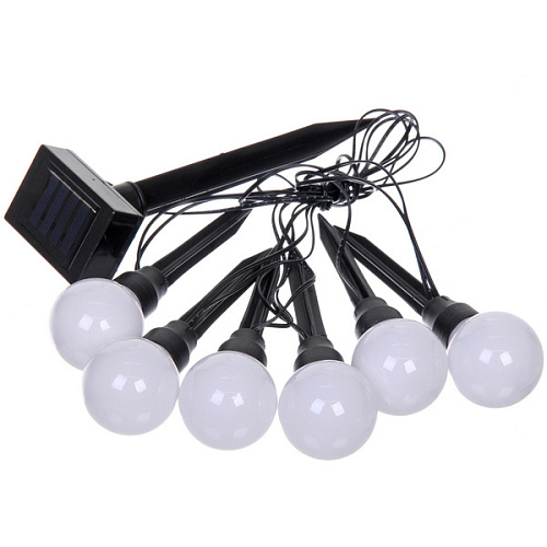 Гирлянда для улицы Светящийся шар 35 м 6 ламп LED (d=5 см) чёрнпров, 1 реж,IP-54, Белый (солнечная батарея)_7