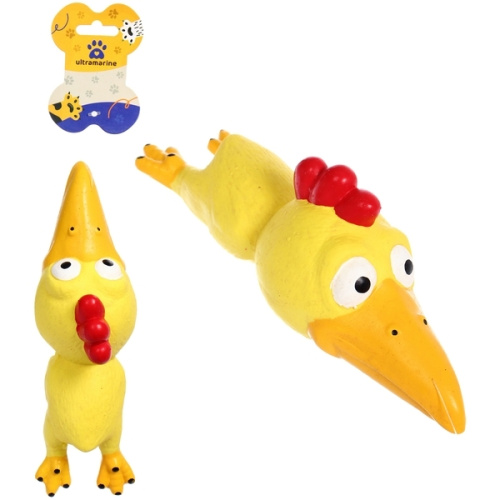 Игрушка резиновая для собак с пищалкой "МОЙ БРО", Петушок, цвет желтый, 23*7*8,5см (лейбл)