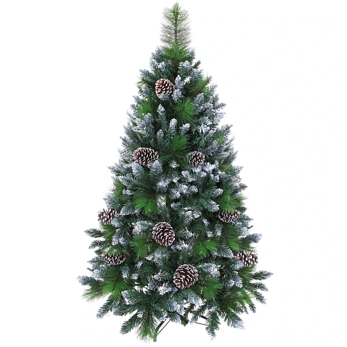 Ёлка "Сказочный лес" 150 см,ПВХ+леска, с белым напылением+шишки (607 веток) (SZ2000-150)