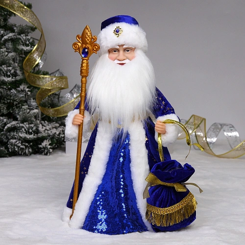Дед Мороз музыкальный "Таинственный снег" 40 см (синяя шубка)