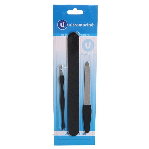 Маникюрный набор на блистере, 3 предмета "Ultramarine" (пилка металлическая, пилка наждачная черная и триммер) 24*7,3см✦