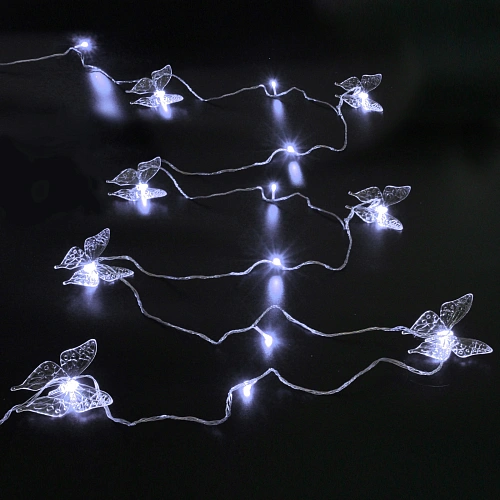 Гирлянда для дома НИТЬ "Бабочка" 8м 20 ламп LED, 10 насадок (10,5*7,6 см), прозр. провод, пост.свечение, IP-20, Белый (возможность соединения)