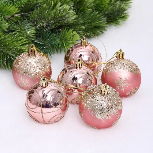 Набор шаров "Снежный тепет" 6 см (в наборе 6 шт), Розовое золото