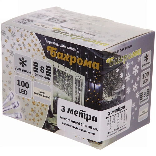 Гирлянда для улицы БАХРОМА ш3м в4060см 100 ламп LED, прозрпров, 8 реж, IP-54, Теплый белый (возможность соединения)_32