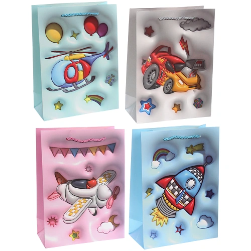 Пакет подарочный "Самолет" 18*24*8.50 см, микс