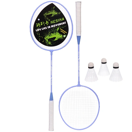 Бадминтон в наборе K-1134 2 металлические ракетки 65 см,волан 3 шт, чехол (цвет голубой)_4