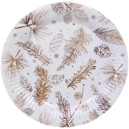 Тарелка бумажная 18 см в наборе 10 шт "Хвойная веточка", золото