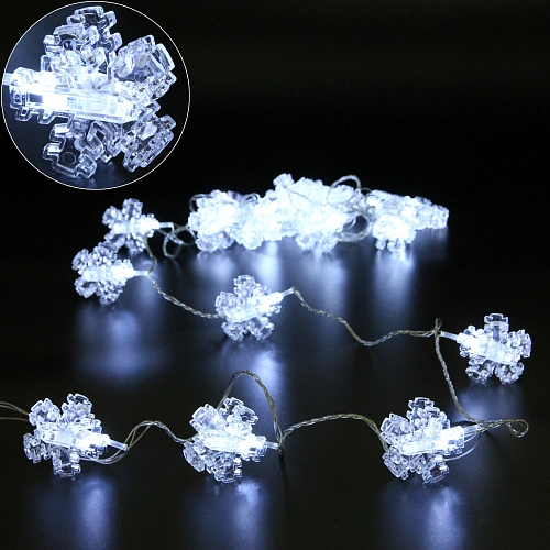 Гирлянда для дома   4,0 м 20 ламп LED с насадками СНЕЖИНКА Прищепка, прозрач.провод, Белый