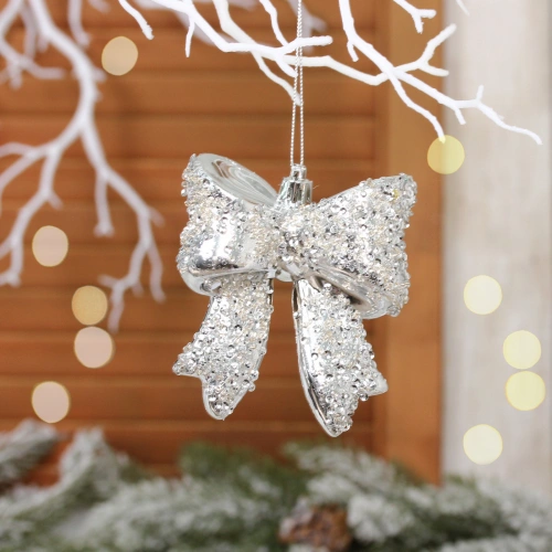 Ёлочная игрушка "Бант" 8.5*3*9.2 см, Серебро