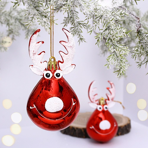 Ёлочная игрушка "Счастливый лось" 13 см (2 шт), красный