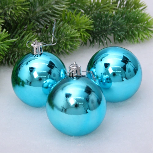 Новогодние шары 6 см (набор 3 шт) "Глянец", голубой