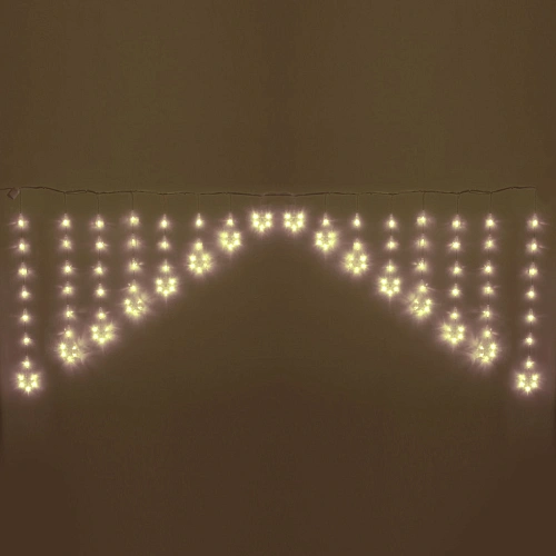 Гирлянда для дома БАХРОМА 2,5м*1/0,1м 136 ламп LED, с насадками Снежинка, 8 реж,IP-20, Теплый белый (возможность соединения)