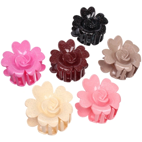 Заколка - краб для волос "AKS - SALVATORE", микс 6 цветов, роза, 7*7см 