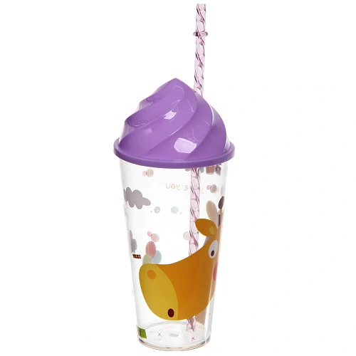 Стакан пластиковый 500мл Джунгли с трубочкой_3