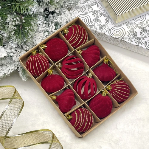 Набор елочных украшений VELOUR "Восточная ночь" 6 см (набор 12 шт), Рубин