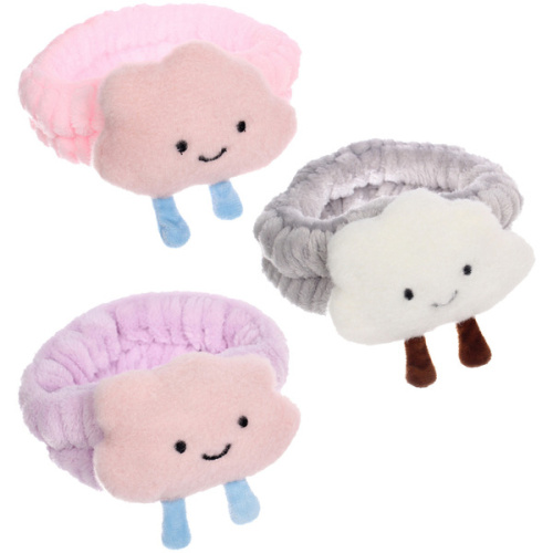 Повязка на голову косметическая "ДАЙМОНД РУШ", облачко, цвет сиреневый, пудровый, небесный и серый, 20*5.5см (ZIP пакет)