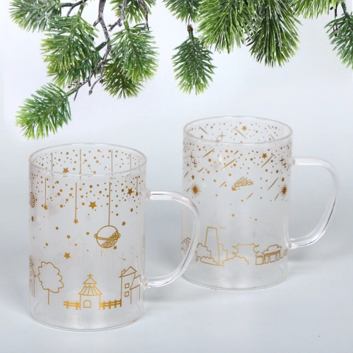 Кружка стеклянная 450мл "Звездный снегопад", микс рисунков