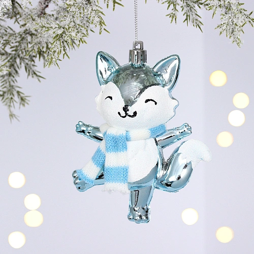 Ёлочная игрушка "Весёлый лисёнок" 8.8*5.5*13.5 см, Голубой