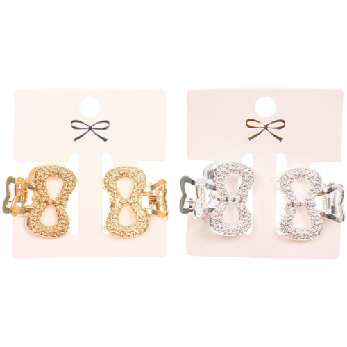 Заколки - крабы для волос на блистере 2шт "КАСКАДА", бантики, цвет золото и серебро, 2.5*2см (пакет с подвесом)