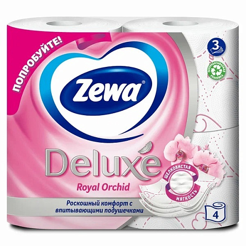 Бумага туалетная ZEWA ДЕЛЮКС 3 сл., 4 рул. ОРХИДЕЯ 
