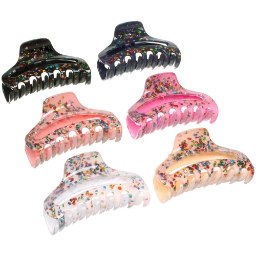 Заколка - краб для волос "AKS - VIENTO", микс 6 цветов, трапеция, 9,5*3,3см 