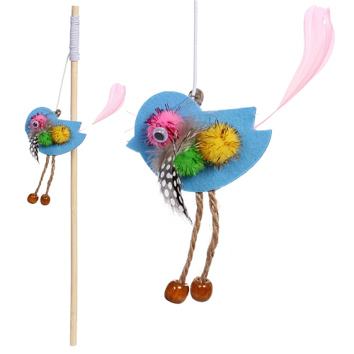 Игрушка - дразнилка на палочке "ЦапЦап", птичка, цвет синий, 40*85см 