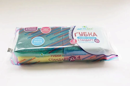 Губка для посуды "ЧистоДел" "Стандарт XL" (4 шт.)