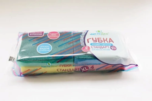 Губка для посуды "ЧистоДел" "Стандарт XL" (4 шт.)