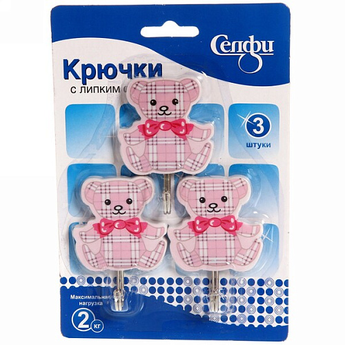 Крючки в наборе 3шт на липкой основе "Мишки", нагрузка 2кг●